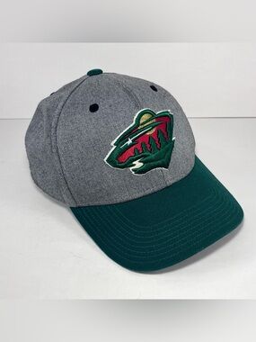 Minnesota Wild Adjustable Hat Cap Adidas Embroidered Green And Gray